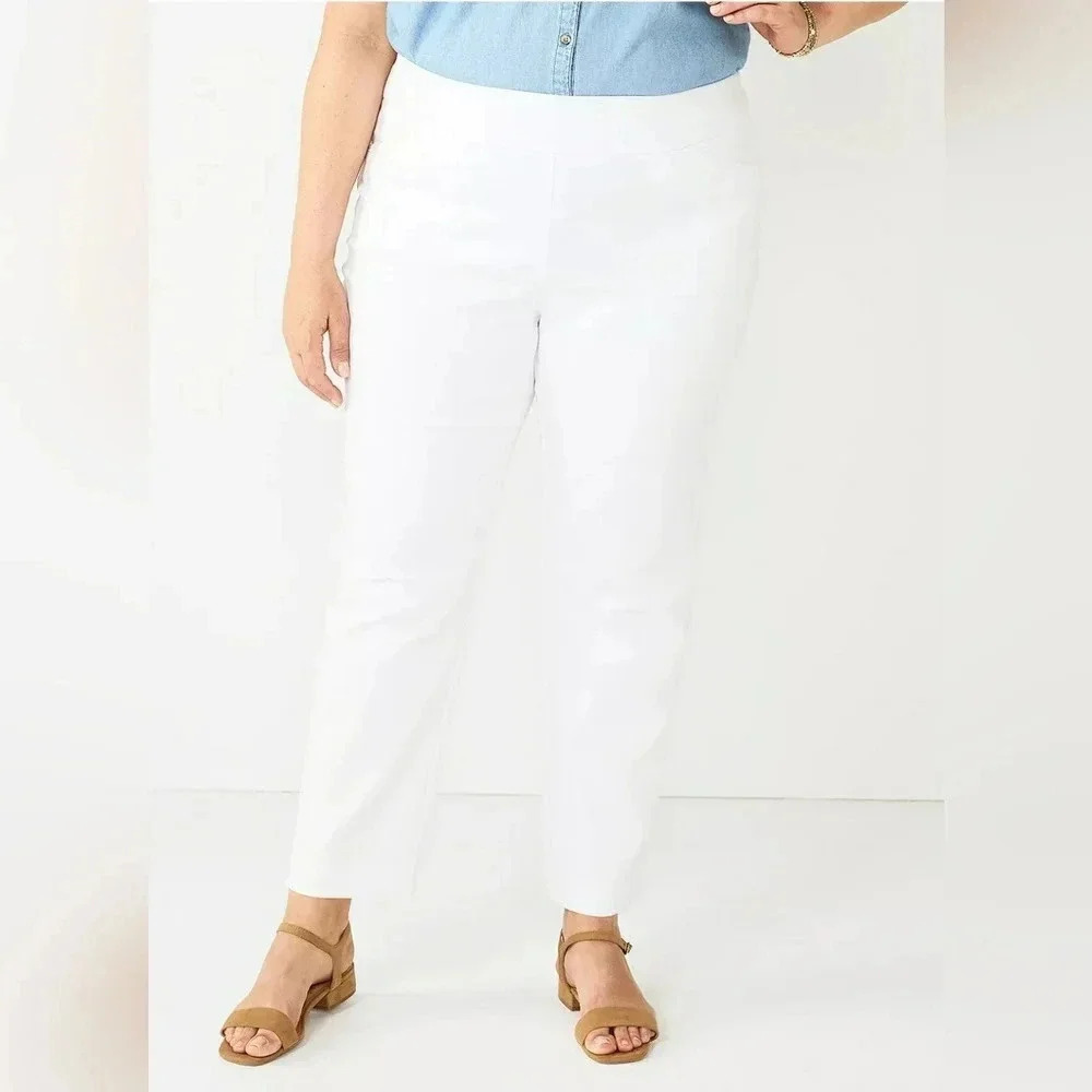 Slimming White Slip-On Ankle Tummy Control Ponte Knit 3XL